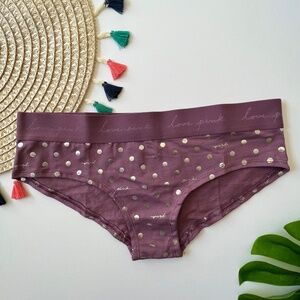 Victoria’s Secret PINK Logo Hipster Panty Purple Silver Foil Dots NEW